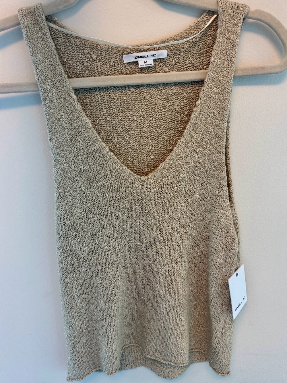 O'Neill Textured V-Neck Knit Tank in Light Taupe M